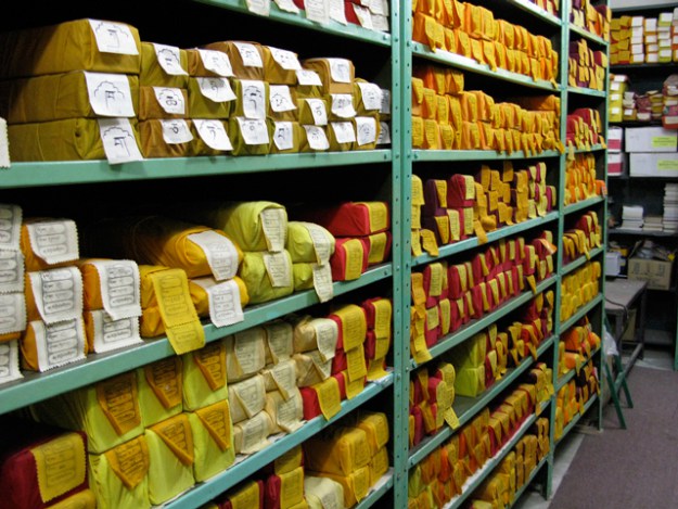 The Library of Tibetan Works and Archives (Dharamsala, India) maintains holdings of more than 100,000 manuscripts, xylographs (wood block prints), documents, illuminated manuscripts and microfilm records. Credit: mccarthymadsen