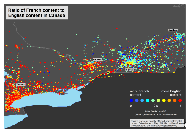 Image taken from: Graham, M and M. Zook. 2013. Augmented Realities and Uneven Geographies: Exploring the Geo-linguistic Contours of the Web. Environment and Planning A 45(1) 77-99.