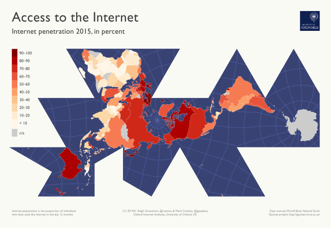 Global map of internet penetration (access to internet) in 2015