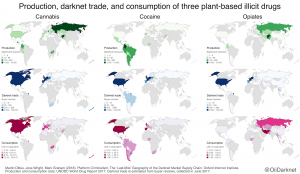 Global distribution of production, darknet trade, and consumption of three plant-based illicit drugs