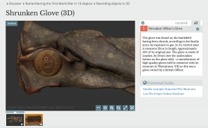 Screenshot of the 3D model of a leather glove in Cabinet 