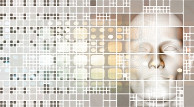 Computer generated face and patterned background