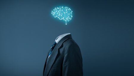 Corporate businessman with AI brain - corporate AI concept