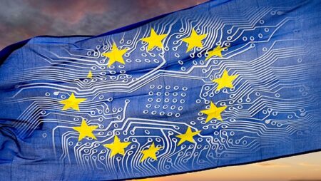 Circuit board printed onto an EU flag.