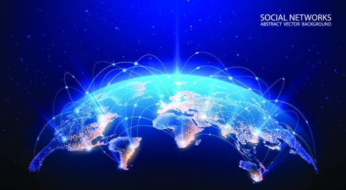 Stylised globe with digital connections between cities.