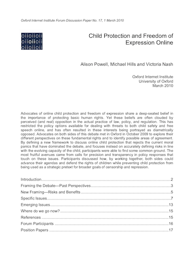Report: Child Protection and Freedom of Expression Online