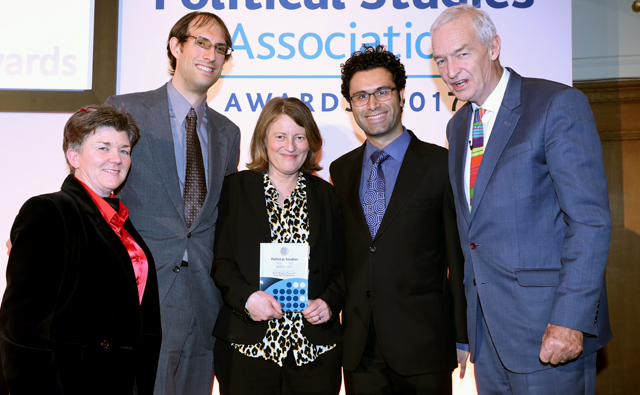 len Margetts, Peter John, Scott Hale, and Taha Yasseri receive the PSA's W. J. M. Mackenzie Book Prize