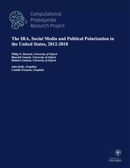 Report cover: The IRA, Social Media and Political Polarization in the United States, 2012-2018