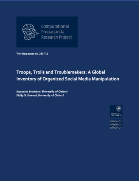 Cover of Troops, Trolls and Troublemakers: A Global Inventory of Organized Social Media Manipulation