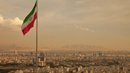 Iran flag over Tehran