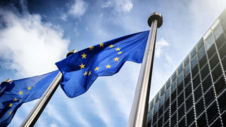 EU flags outside European Parliament