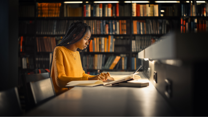 Woman working at a laptop