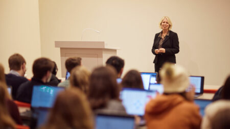 Vicki Nash lecturing students