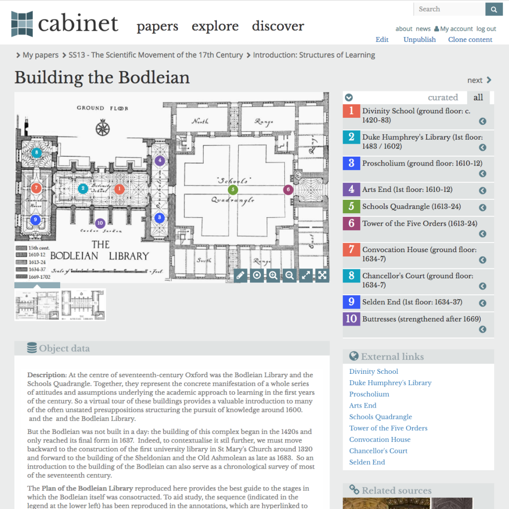Website screenshot showing a floorplan of the Bodleian