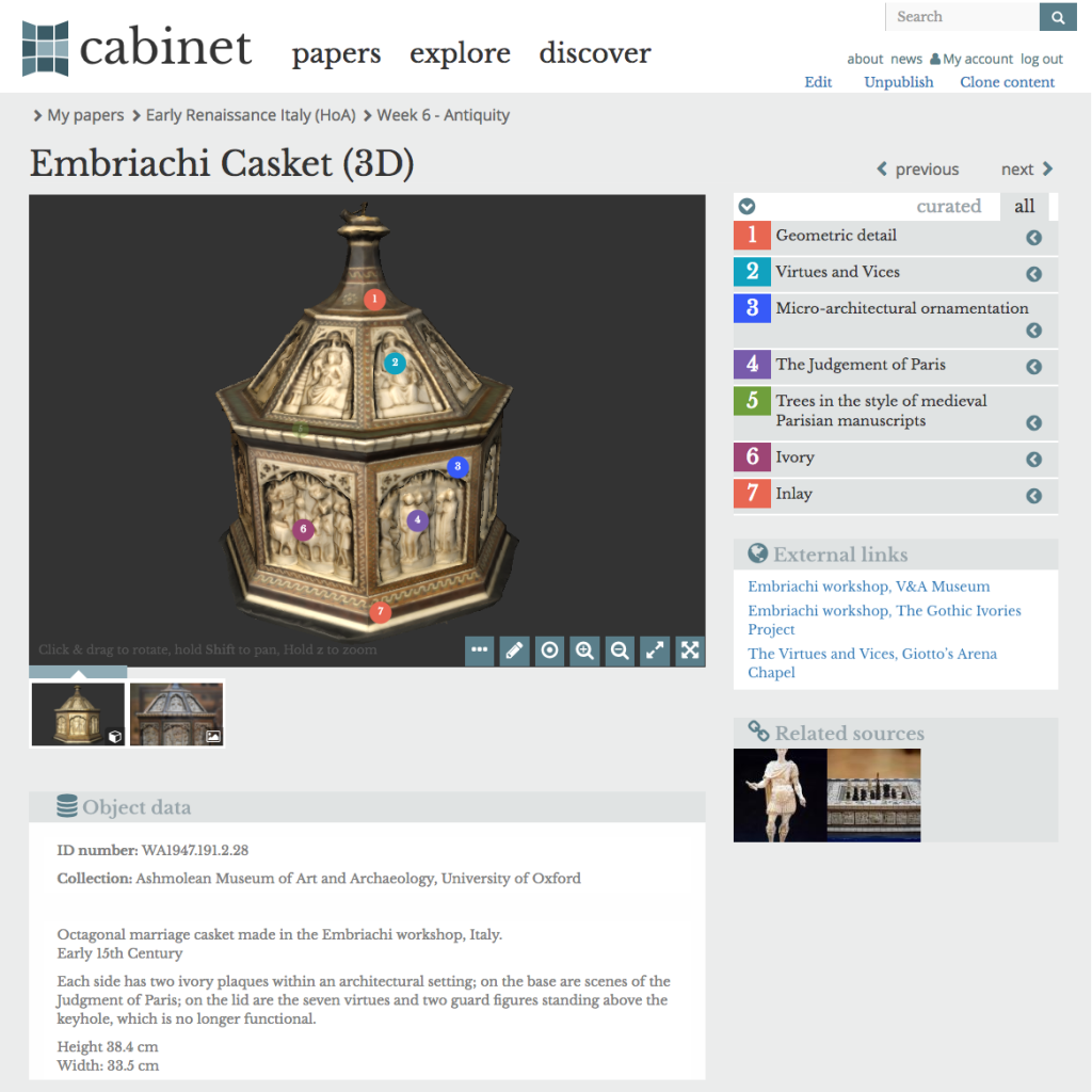 Website screenshot showing a 3D rendering of a casket