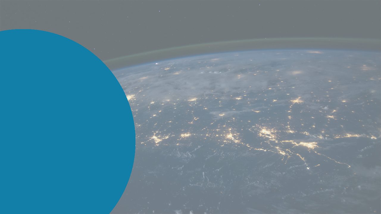 image of the globe at night. A network of lights connect the regions