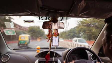 Car dashboard with smartphone