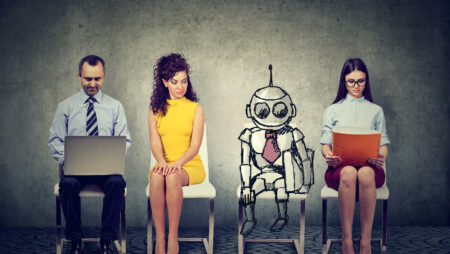Robot in queue for job interview