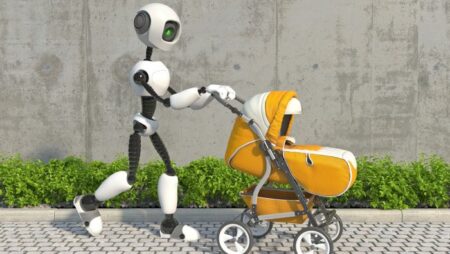 robot pushing baby