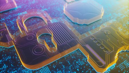 3D illustration. Digital embossed padlock, digital security image concept.